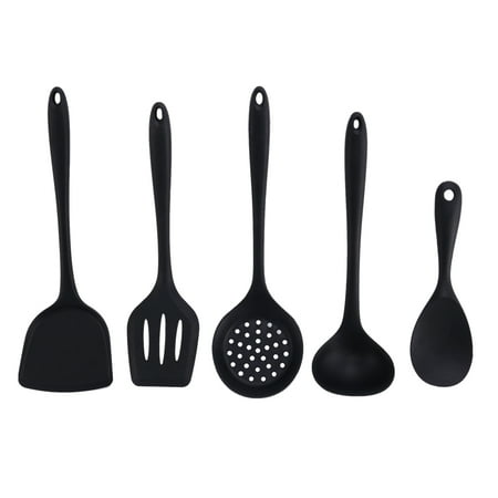

5 Pcs Silicone Kitchen Utensils Spatulas Slotted Spoon Heat Resistant for Non Stick Cookware Baking Cooking(Black)