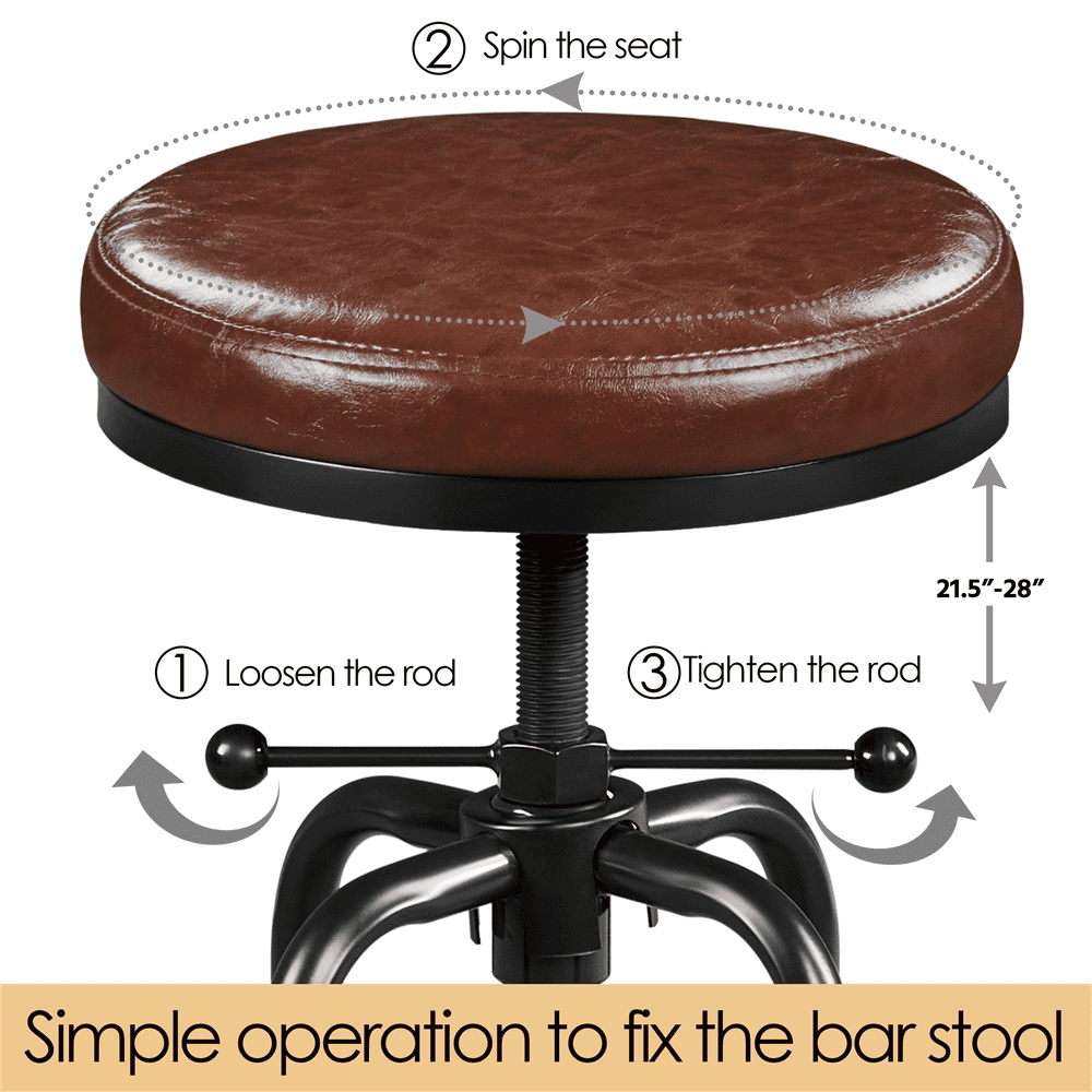 Alden Design Vintage Faux Leather Counter-Height Bar Stool, Adjustable, Brown