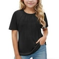 thumbnail image 2 of BLTIBY 2025 Short Sleeve Tops for Girls Summer Round Neck Solid Color Pleated T-Shirt Trendy Lightweight Pullover Blouse Black 3-4 Years, 2 of 5