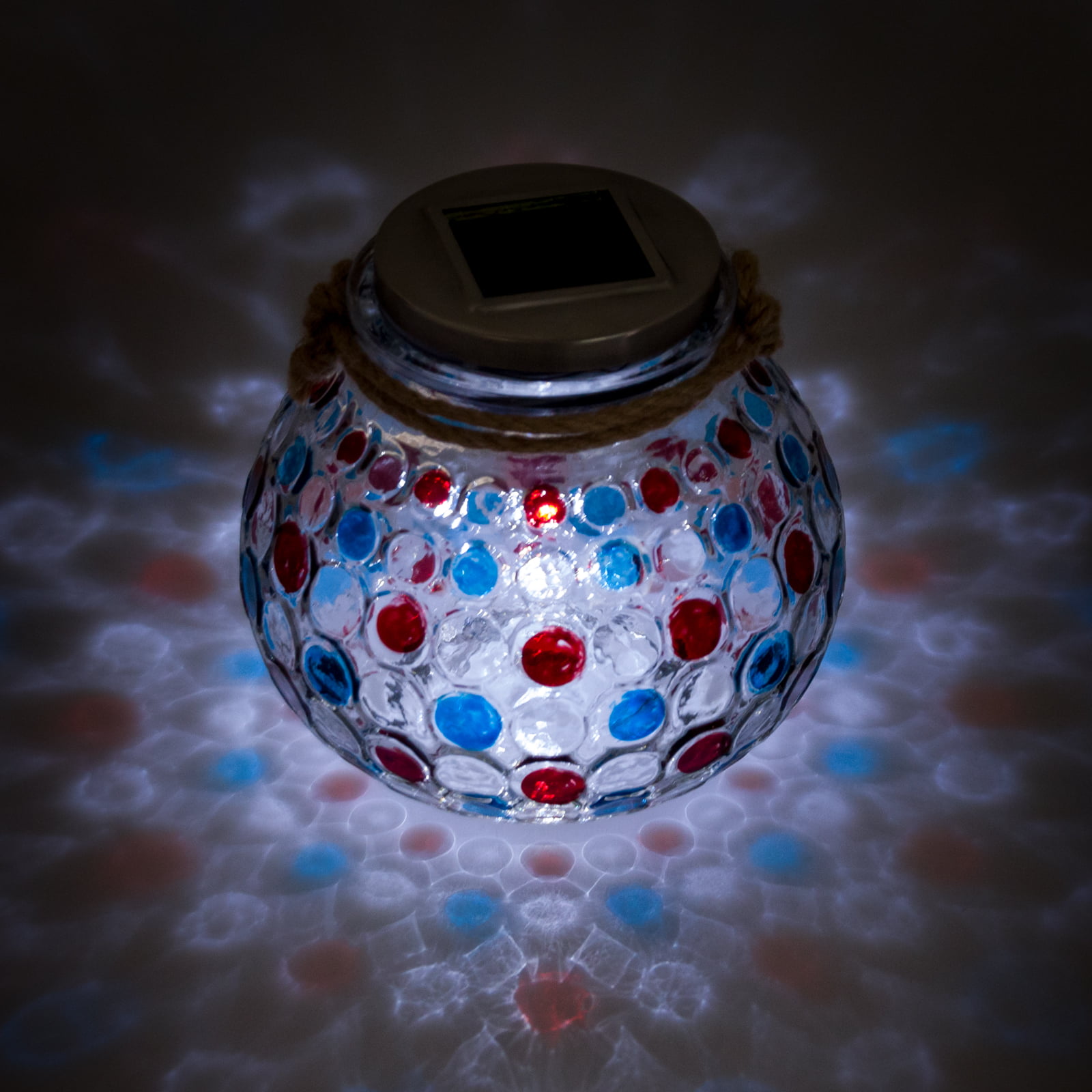 Blue GreenLighting Dotted Solar Jar Light Decorative LED Glass Table Lantern