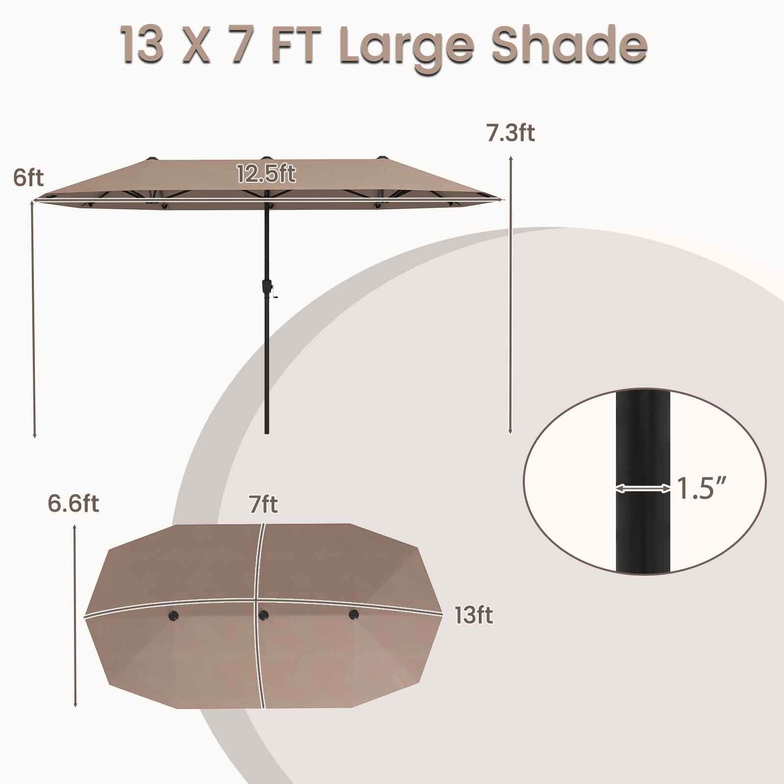 Costway 13 FT Large Patio Umbrella Outdoor Double-Sided Table Market Umbrella for Garden Brown