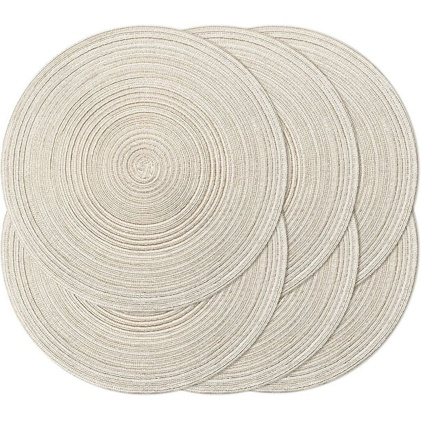 Beige Round Braided Placemats Set of 6 Washable Round Placemats for Kitchen Table 15 inch Round