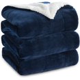 thumbnail image 1 of HTOOQ Reversible Sherpa Fleece Blanket, Navy Blue, Microfiber Polyester, Soft, Warm, Cozy, Queen Size, 1 of 7
