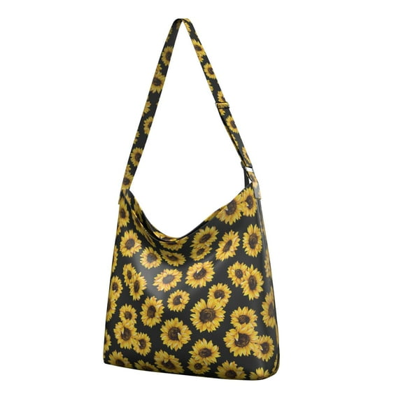 Yellow Sunflower Print Casual Everyday Purse - Adjustable Strap Crossbody Bag for Women
