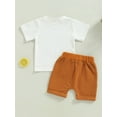 thumbnail image 4 of Arvbitana Infant Baby Boy Sportswear Outfits Letters Print Round Neck Short Sleeve T-shirt Tops + Drawstring Shorts Casual Loose Activewear 2Pcs 3-24M, 4 of 9