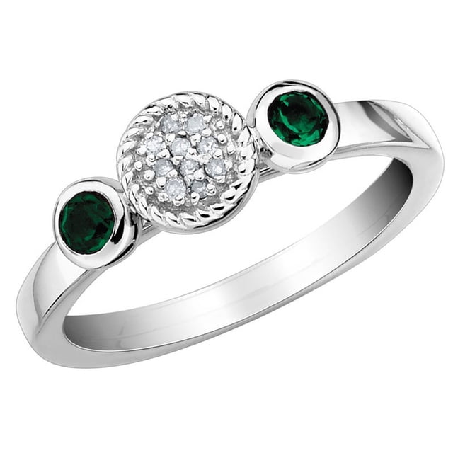 Lab Created Emerald Ring with Diamonds 1/5 Carat (ctw) in Sterling Silver