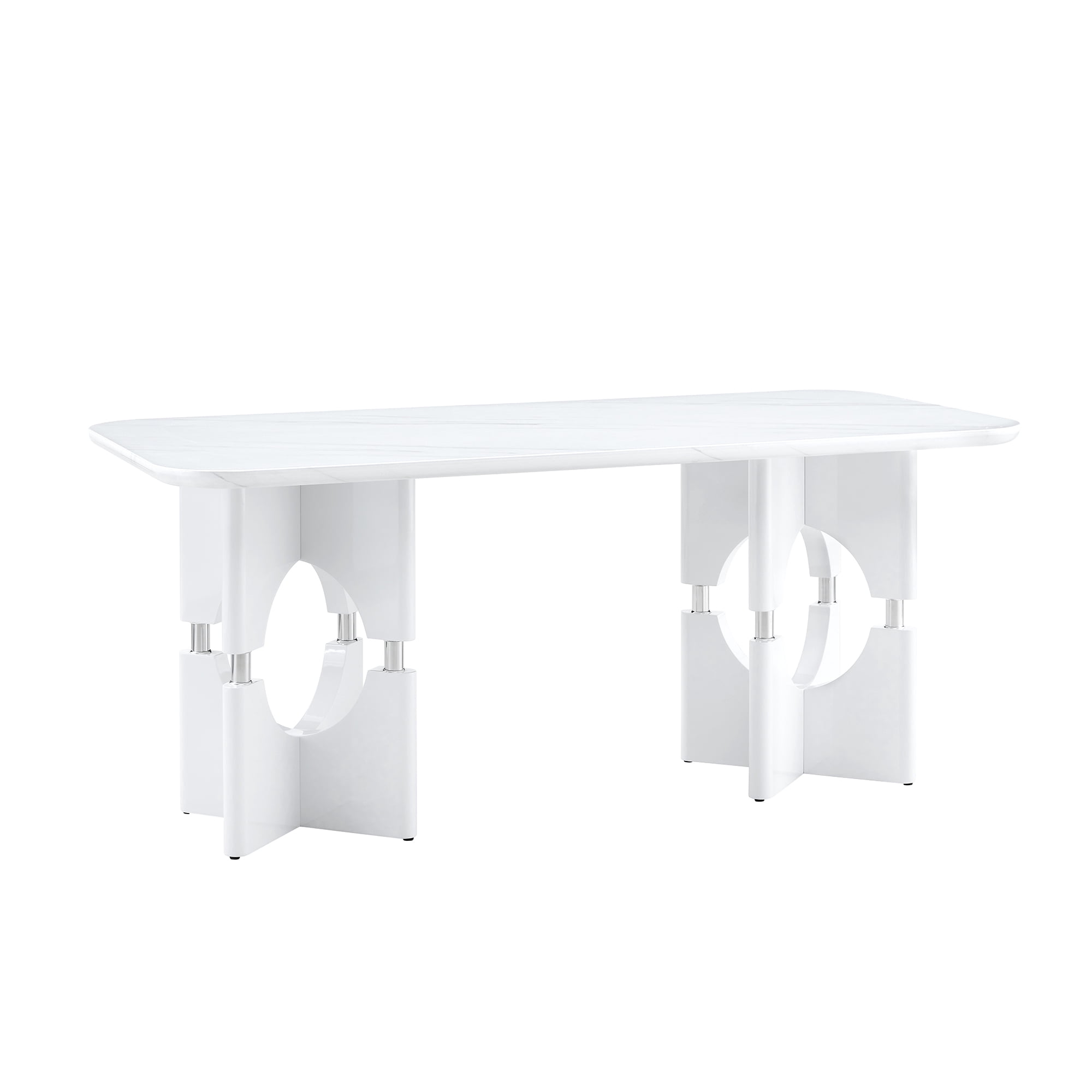Alvantor 71" White Marble Pattern MDF Dining Table with Metal Frame