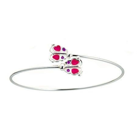 Pori Jewelers 925 Sterling Silver Double Pink Butterfly Enamel Kids Bangle