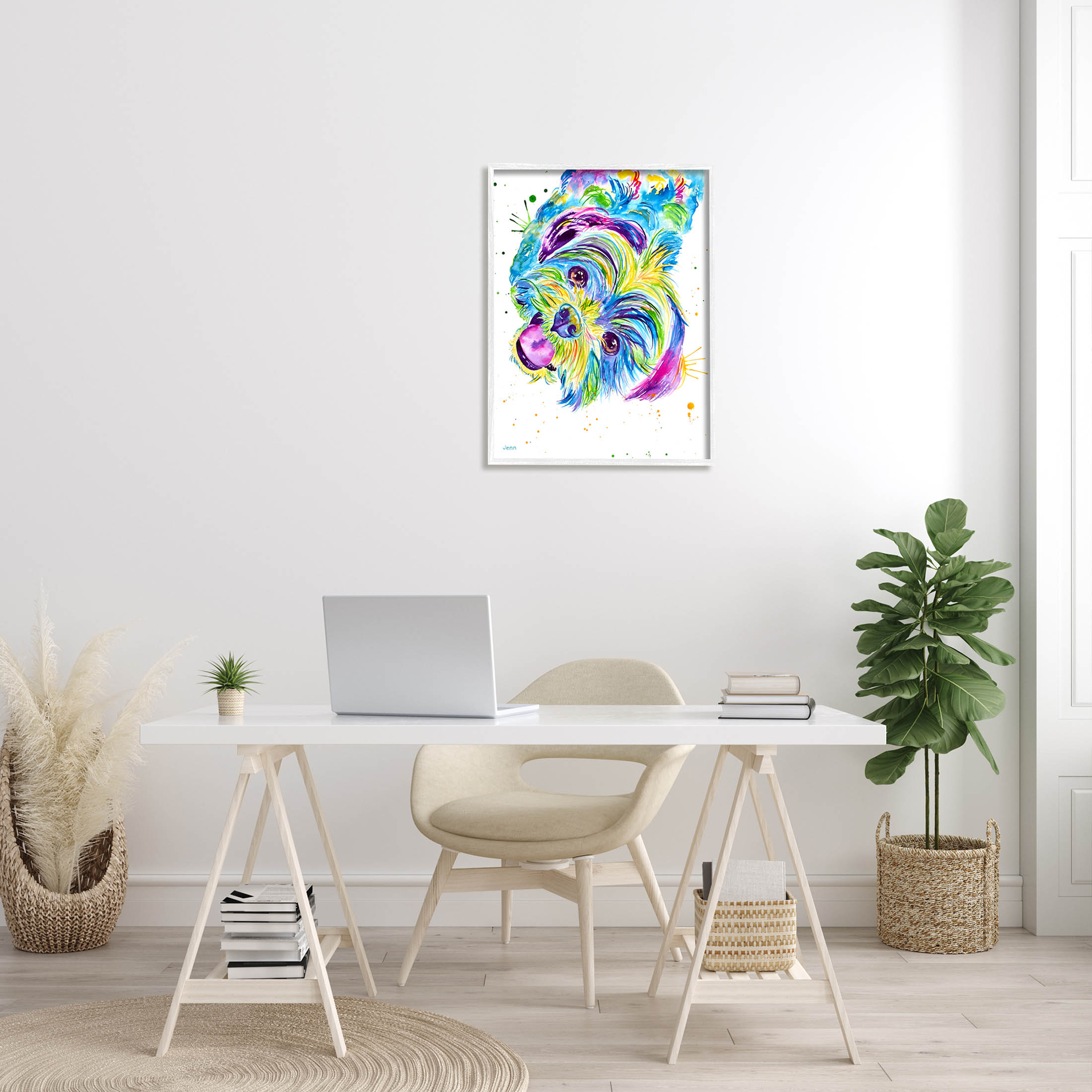 Fun Vivid Shih Tzu Puppy Animals & Insects Graphic Art White Framed Art Print Wall Art