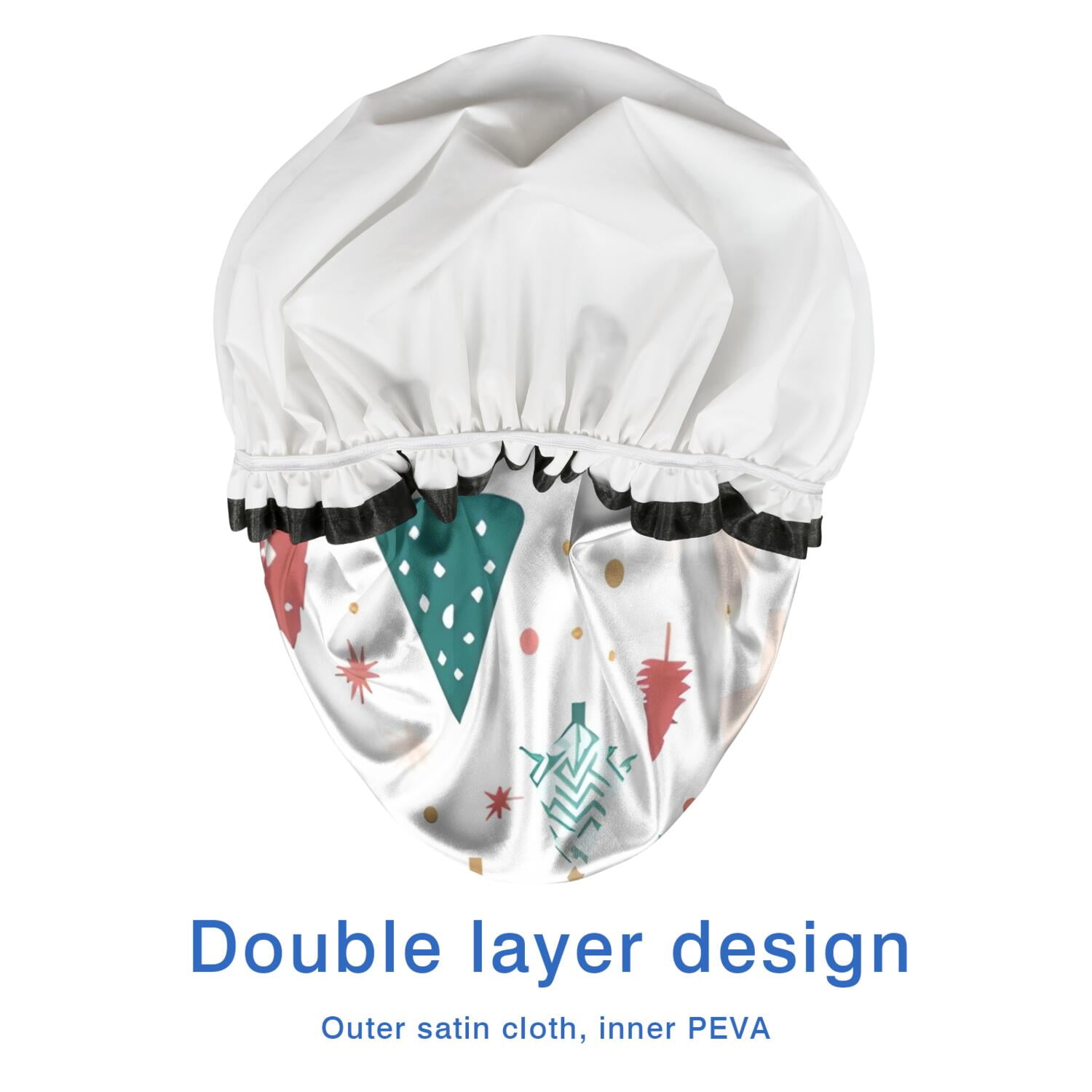 Shower Caps,White Christmas Tree Pattern Waterproof Shower Cap for Women 4 Pieces,Double Reusable Hair Cover for Shower PEVA Elastic Stretch Hem