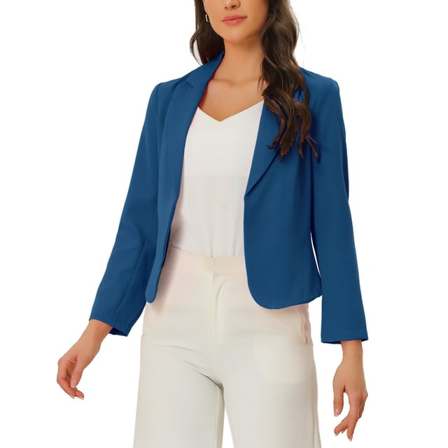 BLAZER CHIC para Mujeres, Abierto al Frente, Traje Corto para el Trabajo, Verano, Color Azul Lago, Talla L