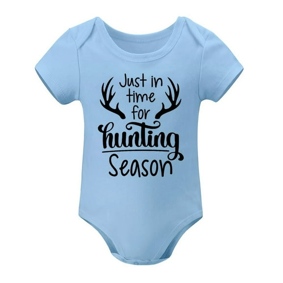 Just in Time for Hunting Season - Crawl, Walk, Hunt - Funny Baby Romper, One-Piece Bodysuit Sky Blue-style 6months
