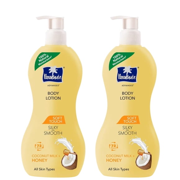 Loción corporal Parachute Advansed Soft Touch con leche de coco pura y miel | Para mujeres y hombres | Todo tipo de piel | Hidratación Natural 72h | 13,5 onzas líquidas. (Paquete de 2)