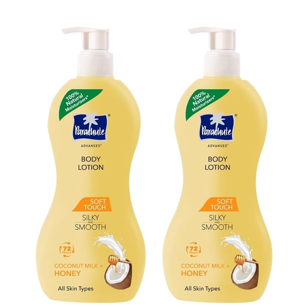 Loción corporal Parachute Advansed Soft Touch con leche de coco pura y miel | Para mujeres y hombres | Todo tipo de piel | Hidratación Natural 72h | 13,5 onzas líquidas. (Paquete de 2)