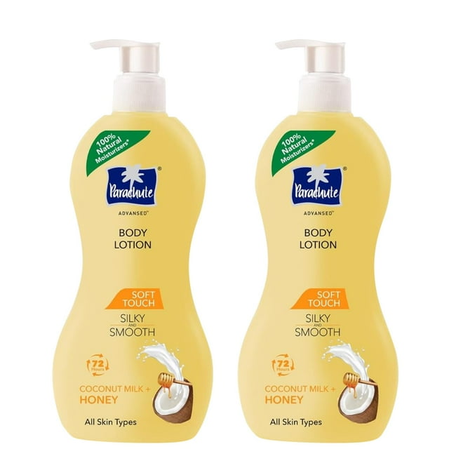 Loción corporal Parachute Advansed Soft Touch con leche de coco pura y miel | Para mujeres y hombres | Todo tipo de piel | Hidratación Natural 72h | 13,5 onzas líquidas. (Paquete de 2)