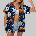 thumbnail image 2 of Halloween Shirt Women V Neck Pattern Blouse Summer Fall Casual Button Up Top for Holiday Party and Daily Wear, 2 of 2