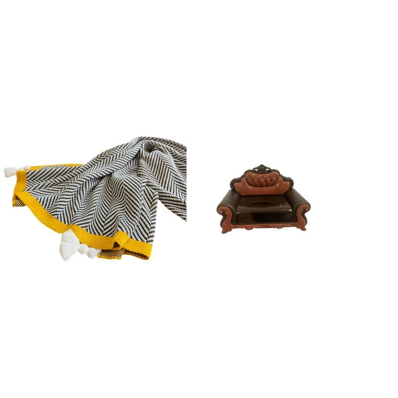 Manta de punto a rayas para sofá en miniatura, suave y cálida, ideal para decoración rústica, dormitorio o silla. Accesorio para maquetas de micro pai