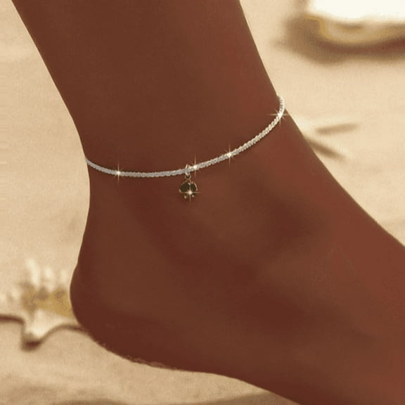 Shiny Sparkling Simple 14K White Gold Anklet for Women Silver Color Elegant Jewelry Female Beach Ankle Bracelet on Foot Party Gift