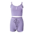 thumbnail image 6 of Yteetum Pajama Sets for Women 2 Piece Summer Sleeveless Spaghetti Strap Lace Trim Cami Crop Tops and Ruffle Shorts Lounge Sets Casual Solid Comfy Soft Sleepwear Pjs Two Piece Outfits, 6 of 6