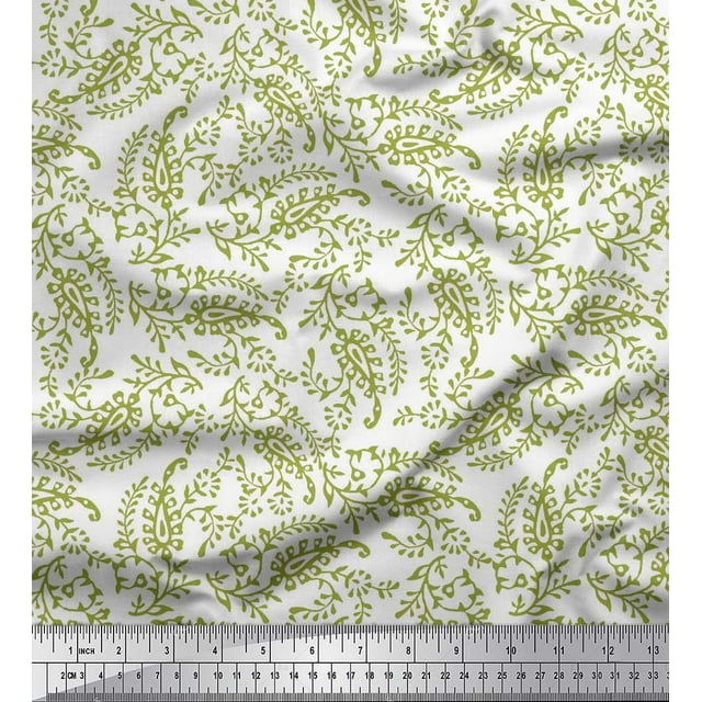 Soimoi Rayon Fabric Leaves & Paisley Block Print Sewing Fabric Yard 42 Inch Wide