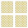 thumbnail image 1 of Nautical Coaster Set of 4, Natural Theme Floral Anchors Pattern Narcissus Flowers Motifs, Square Hardboard Gloss Coasters, Standard Size, Mustard Dark Grey and White, by Ambesonne, 1 of 2