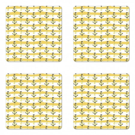 

Nautical Coaster Set of 4 Natural Theme Floral Anchors Pattern Narcissus Flowers Motifs Square Hardboard Gloss Coasters Standard Size Mustard Dark Grey and White by Ambesonne