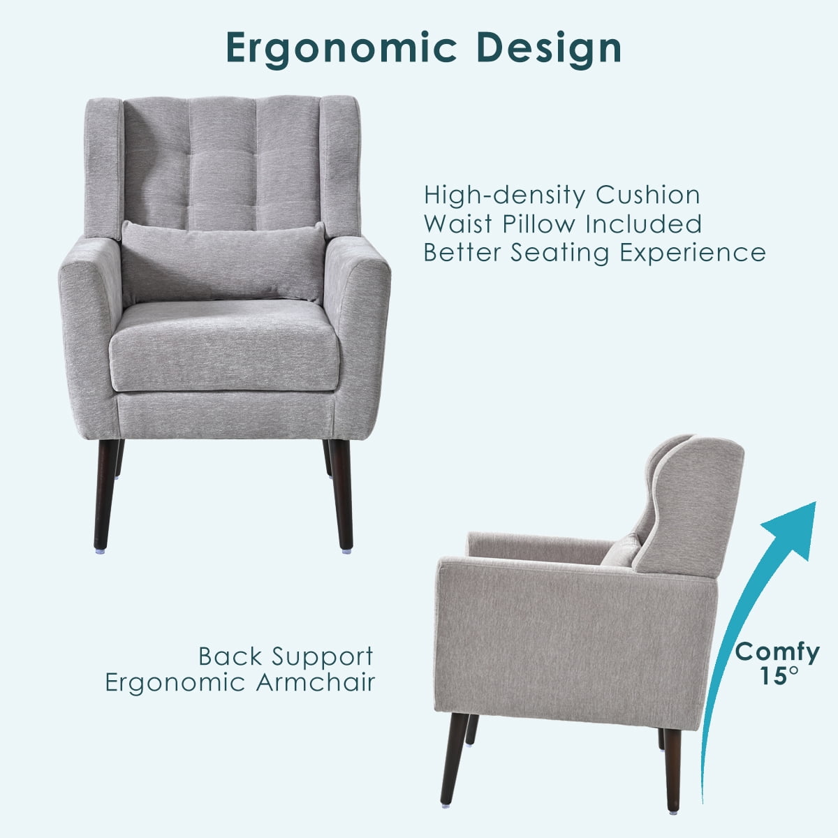 Aukfa Modern Accent Chairs,Chenille Arm Chairs for Living Room w/ Pillow for Bedroom,Gray