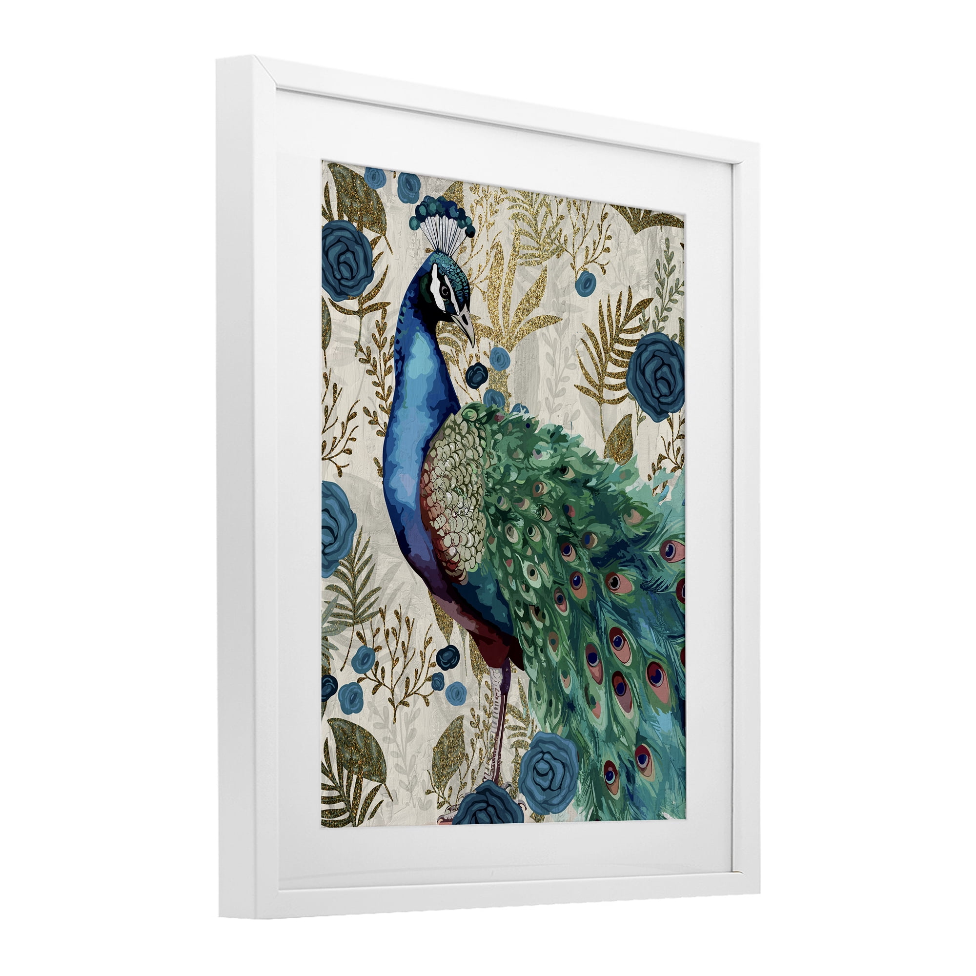 Stupell Industries Rococo Peacock Pride White Framed Print Under Glass, design by Kim Allen