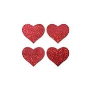 Pastease - Nipple Pasties - Petites: Two-Pair Small Red Glitter Hearts - 1.9" x 1.6"