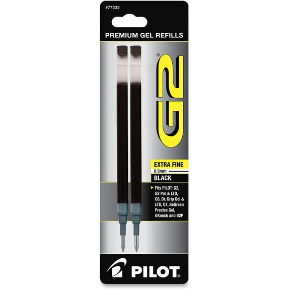 Pilot Gel Ink Refills for G2, Dr. Grip, ExecuGel G6, Extra Fine Point, Black Ink, 2 Count