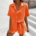thumbnail image 2 of Maplenight Women's 2 Piece Outfits Lapel Long Sleeve Button Down Shirts and Drawstring Shorts Sets Casual Lounge Vacation Summer Sets, 2 of 9