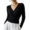 thumbnail image 3 of Women's Fall Winter Fashion Tops Solid Color Collar Waist Cinched Top Daily Office Wear, 3 of 8