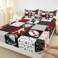 thumbnail image 3 of Homewish Gamer Baseball Football Twin Sheet Sets 3pcs for Kids Teens Adults,Black Red Twin Fitted Sheet Microfiber,Sport Geometric Plaid Breathable Flat Sheet,Lightweight Room Decor, 3 of 7