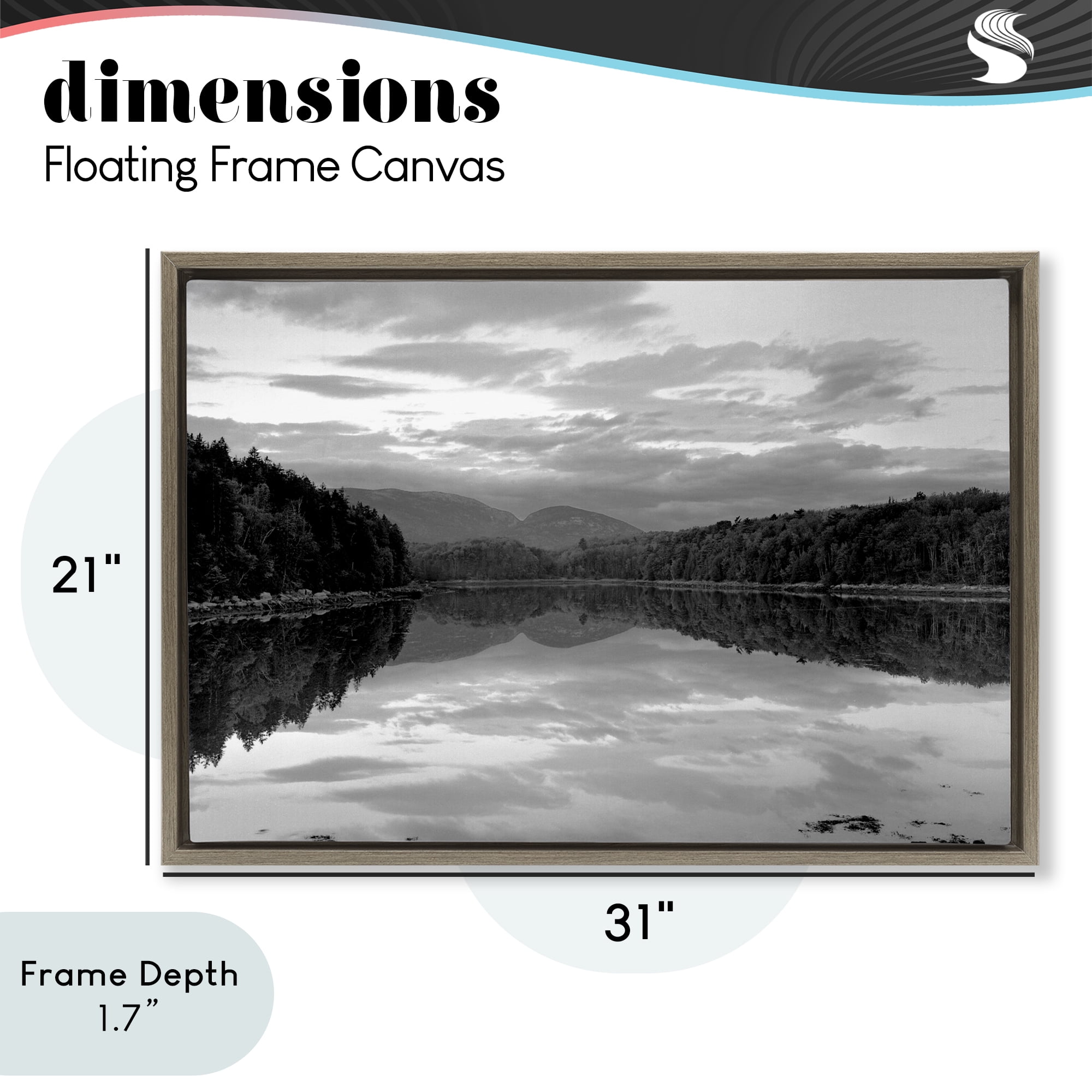 Stupell Industries Acadia Reflection in Monochrome Brown Framed Floater Canvas Wall Art, design by MJ Photography