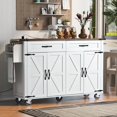 thumbnail image 2 of 53.5" Farmhouse Kitchen Island with Power Outlet, Kitchen Storage Island with Drop Leaf, Spice Rack and Drawer, Rolling Kitchen Cart on Wheels, for Home, Kitchen, White (One Package), 2 of 7