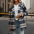 thumbnail image 5 of Women Plaid Shacket Jacket Trendy Fall Casual Button Checkered Trench Coat Winter Clothing with Pockets New Plus Size Jacket for Women Dark Blue L, 5 of 8