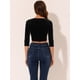 thumbnail image 4 of INSPIRE CHIC Blusa de terciopelo con cuello en V y manga 3/4 para mujer Negro XS, 4 of 5