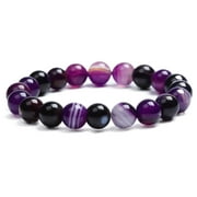 BFGFGO Purple agate bead bracelet 10mm for mens and womens health, energy attracting pearl bracelet,good luck, positive Chakra happy mood farewell anxiety bracelet,Purple therapeutic crystal 8 inches