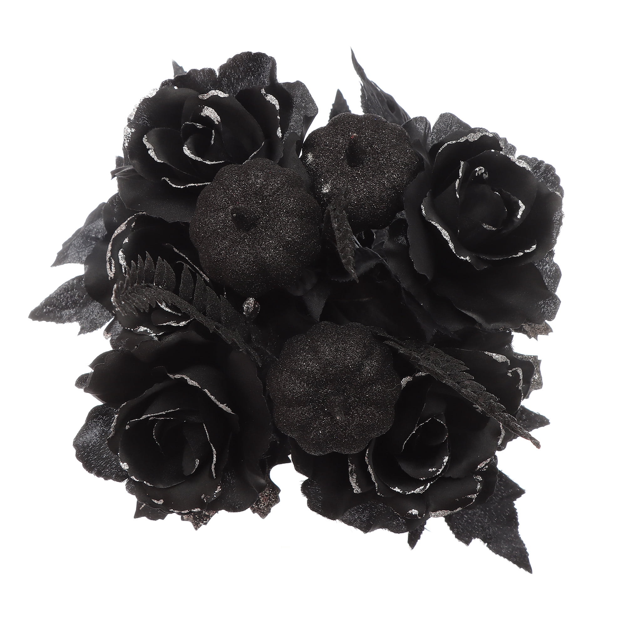 Mainstays 18'' Artificial Floral Glittered Rose Bouquet.Black & Silver,Decoration for indoor use only.