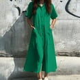 thumbnail image 2 of Vestido camisero largo con bolsillos y manga corta liso para mujer, poliéster spandex, estilo informal similar al lino, tallas S-XXXXXL, 2 of 5