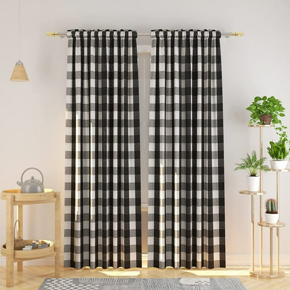 Check Curtains 108 inch Long Farmhouse Living Room Divider Bedroom Gingham Plaid Window Curtain Panels Sliding Glass Door Drapes 2 Panels Rod Pocket Window Treatment Set Black & White