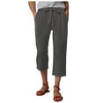 thumbnail image 7 of GEWSEY Plus Size Casual Pants for Women Cotton Linen Capris Summer 2025 Straight Wide Leg Loose Drawstring Elastic Waist Cropped Trouser (Grey, 4XL), 7 of 7