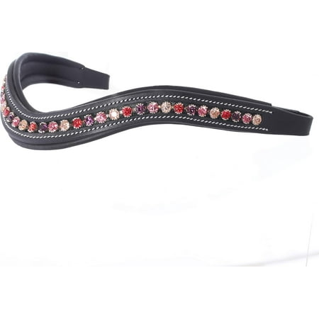 Exion Horse Browband For English Bridle | Curved Shape Padded Equestrian Browband For Show & Dressage | Light Peach Rose Fuchsia Light Siam Crystal Browband For Horses