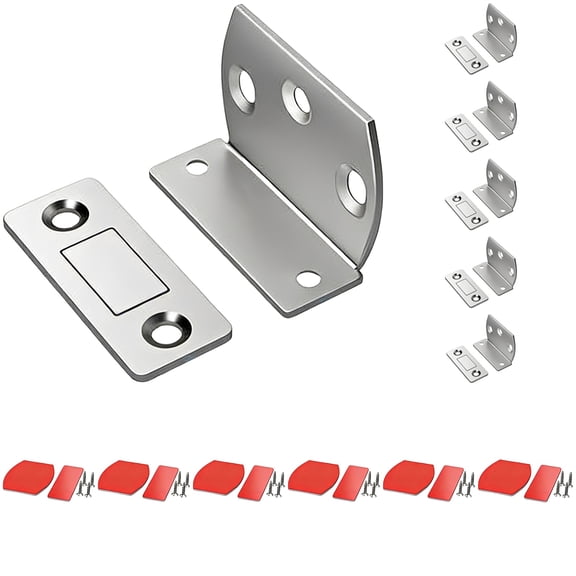 6 Pcs L-Shape Cabinet Metal-Gripping Catch, No-Drill Ultra Thin Door Attaching Closure with Strong Adhesive, Space-Saving Design, for Drawer Wardrobe Door