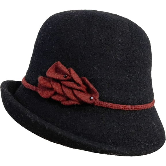 CoCopeaunts Bucket Hat for Women Solid Color Vintage Bowler Hat Round Roll-up Brim Warm Autumn Winter Hat Felt Leaf Hatband