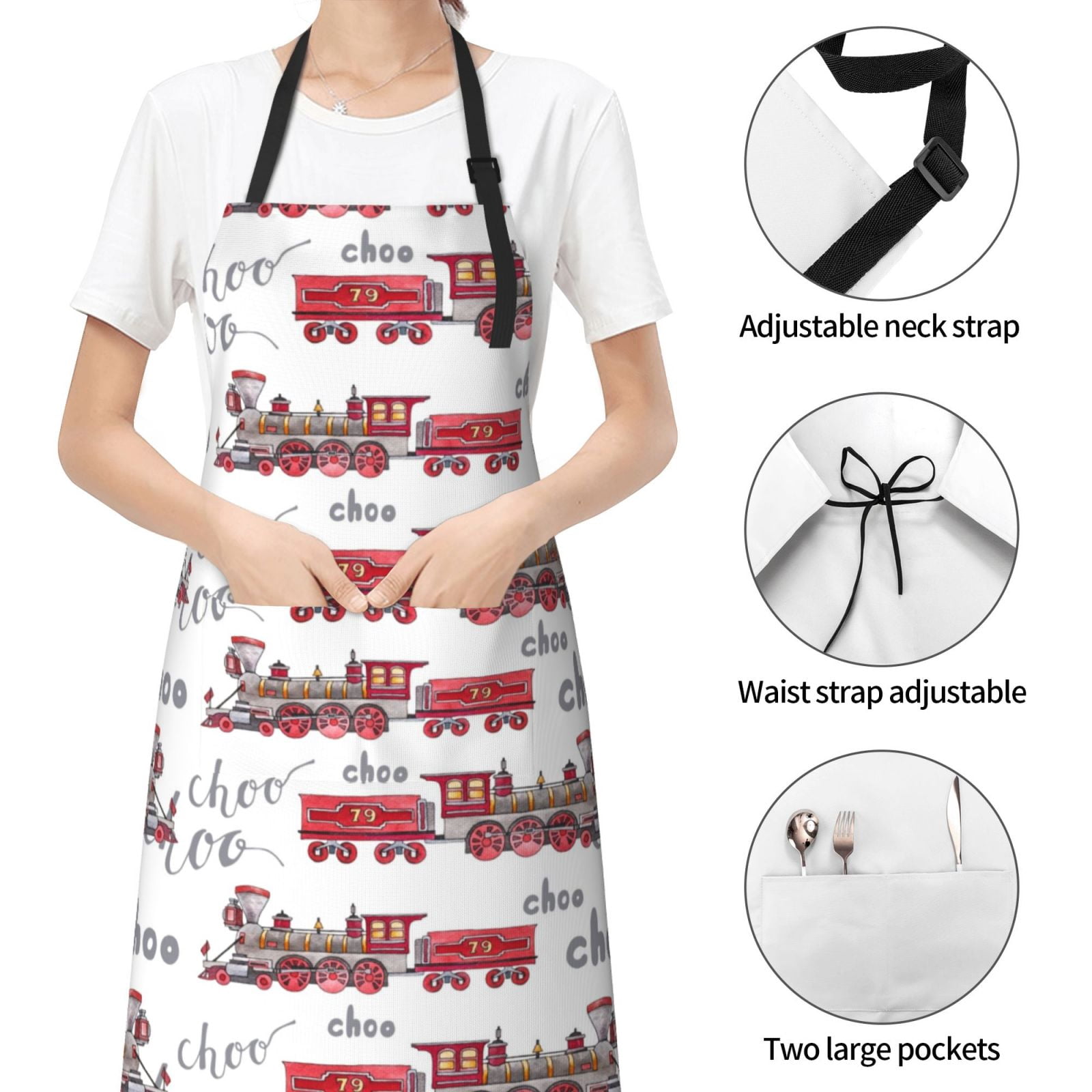 Naloa Retro Train Apron Kitchen Aprons with Pockets for Women Men Chef
