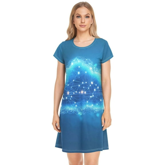Women's Sleepshirts Blue Cloud with Glowing Lights Nightgowns Sleep for Women Soft House Dresses Night Gown for Ladies