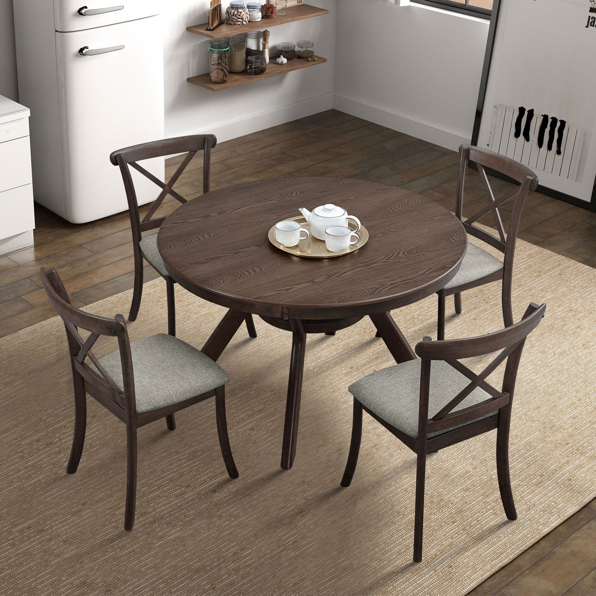 MAYEERTY Wooden X-Back Dining Chairs Set of 2, Modern Fabric Upholstered Kitchen Side Chairs, Cross-Back Rubber Wood Farmhouse Dining Room Chair, Dark Brown