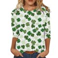 thumbnail image 1 of lcziwo Hauts à Manches 3/4 pour Femme de la Saint-Patrick, T-Shirt de la Saint-Patrick pour Femme Trèfle Shamrock Porte-Bonheur Blouses de la Saint-Patrick à Manches 3/4 Col Ras du Cou Haut Mode 2024 TG, 1 of 4