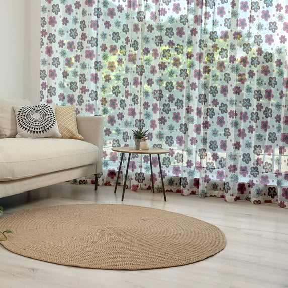 Floral Tulle Curtains with Rod Pocket, Florets Buds Girls Pattern Summer Beauty Art Print, Sheer Drape for Wedding Party 2 Panels, 7 Sizes, Magenta Grey Pale Blue, by Ambesonne